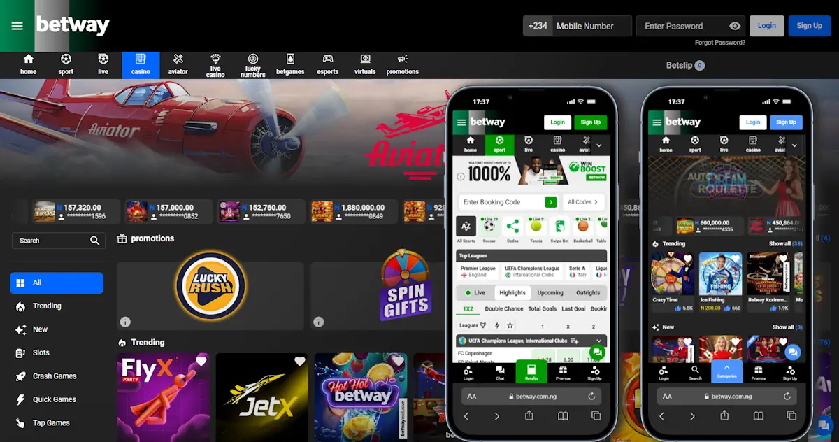 Betway Casino Desktop and mobile view Screenshot